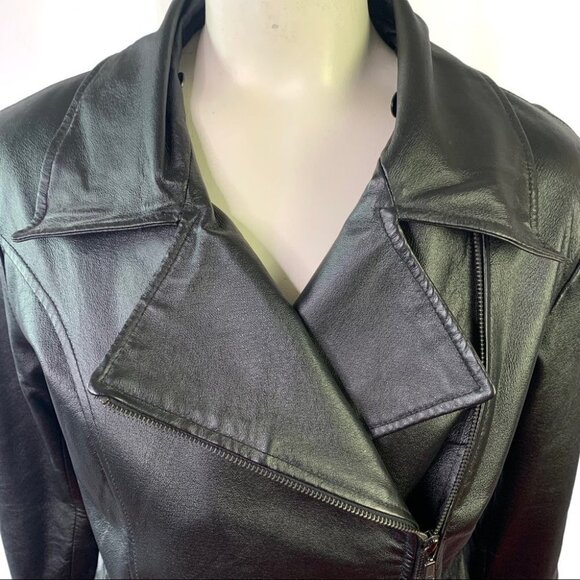 CHEROKEE BLACK LEATHER COAT GENUINE LEATHER JACKET WITH ZIPPER NWOT SIZE SMALL - Picture 3 of 9